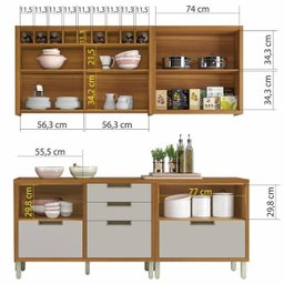 Cozinha Modulada 4 Peças Ripado Nesher Imperatriz Mdf - Freijo / Off White - 3