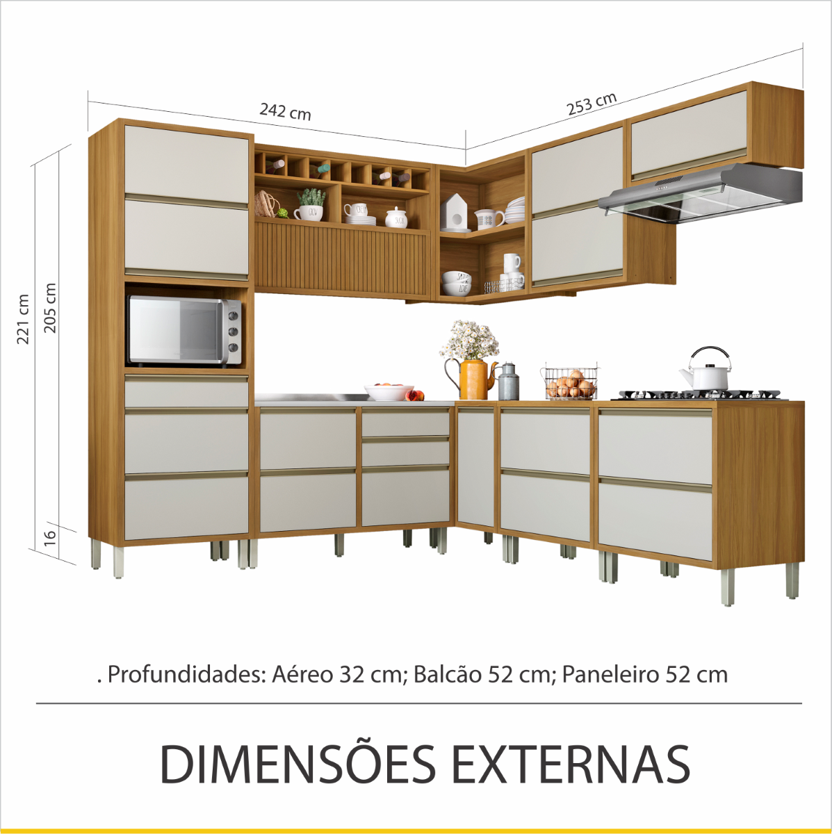 Cozinha 9 Peças Ripado Baronesa Angulo 100% Mdf - Freijo / Off White - 6