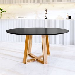 Mesa Redonda Jantar 90cm Livia Preta Base Madeira Maciça - 1