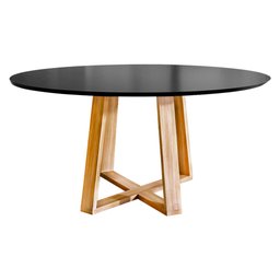 Mesa Redonda Jantar 90cm Livia Preta Base Madeira Maciça - 2