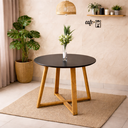 Ver imagem 1 de Mesa de Jantar Redonda Livia 90cm Preta com Base Mel em Eucalipto 4 Lugares