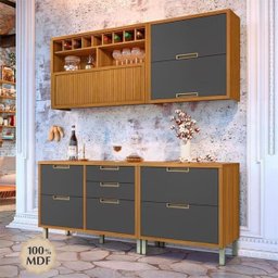 Cozinha Modulada 4 Peças Ripado Nesher Imperatriz Mdf - Freijó / Grafite - 8