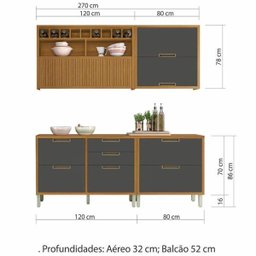Cozinha Modulada 4 Peças Ripado Nesher Imperatriz Mdf - Freijó / Grafite - 2