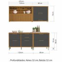 Ver imagem 2 de Cozinha Modulada 4 Peças Ripado Nesher Imperatriz Mdf - Freijó / Grafite