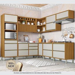 Cozinha Modulada 9 Peças Ripado Baronesa Ângulo Torre Quente Mdf - Freijo / Off White - 7
