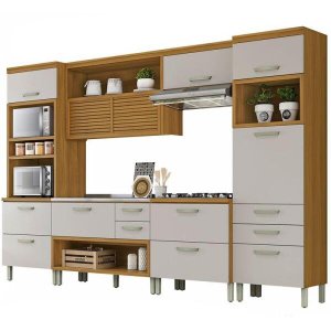 Cozinha Modulada 5 Peças Ripado Nesher Princesa Mdf - Freijo / Off White