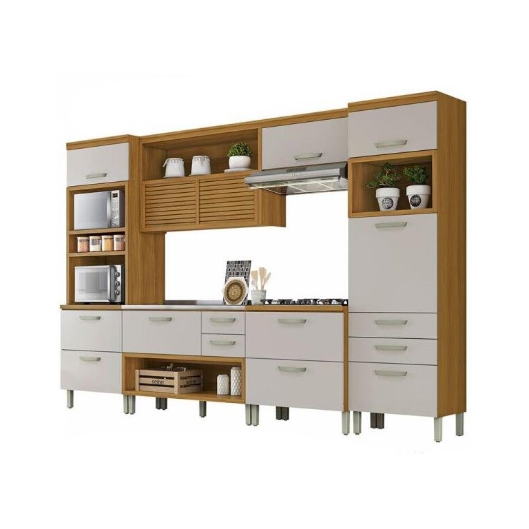 Cozinha Modulada 5 Peças Ripado Nesher Princesa Mdf - Freijo / Off White