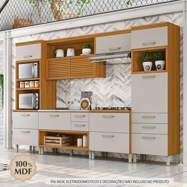 Cozinha Modulada 5 Peças Ripado Nesher Princesa Mdf - Freijo / Off White - 6