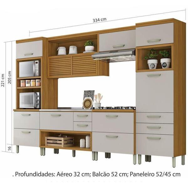 Cozinha Modulada 5 Peças Ripado Nesher Princesa Mdf - Freijo / Off White - 2