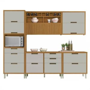 Cozinha Modulada 5 Peças Ripado Nesher Imperatriz Mdf - Freijo / Off White
