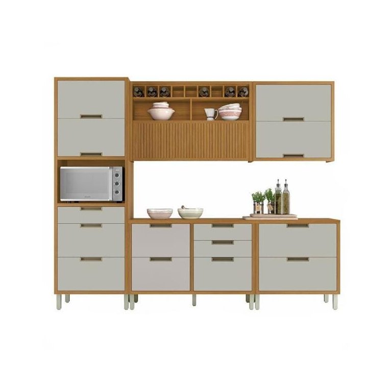 Cozinha Modulada 5 Peças Ripado Nesher Imperatriz Mdf - Freijo / Off White