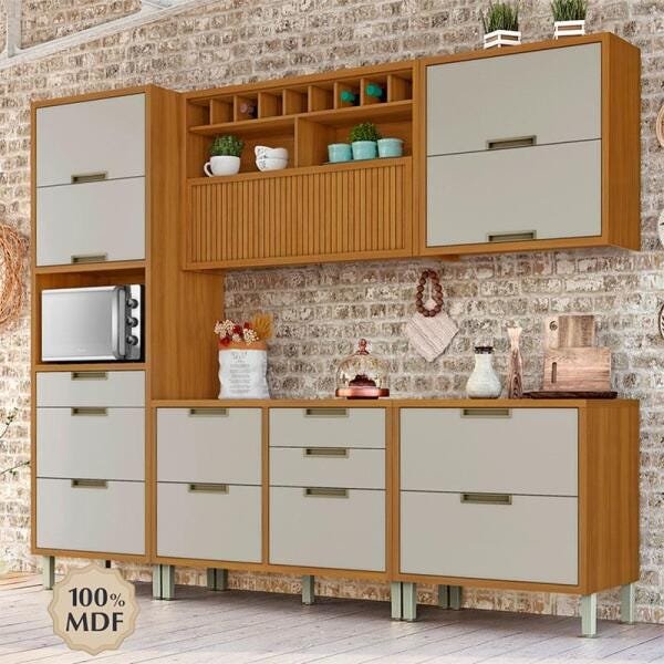 Cozinha Modulada 5 Peças Ripado Nesher Imperatriz Mdf - Freijo / Off White - 7