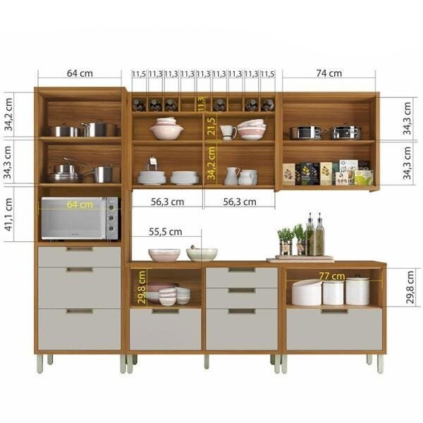 Cozinha Modulada 5 Peças Ripado Nesher Imperatriz Mdf - Freijo / Off White - 3