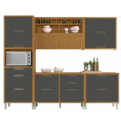 Cozinha Modulada 5 Peças Ripado Nesher Imperatriz Mdf - Freijó / Grafite