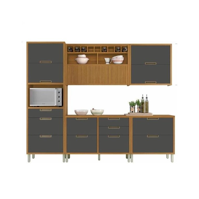 Cozinha Modulada 5 Peças Ripado Nesher Imperatriz Mdf - Freijó / Grafite Cozinha Modulada 5 Peças Ripado Nesher Imperatriz Mdf - Freijó / Grafite
