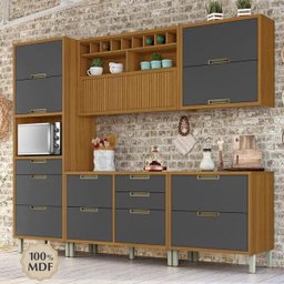 Cozinha Modulada 5 Peças Ripado Nesher Imperatriz Mdf - Freijó / Grafite - 7