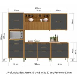 Cozinha Modulada 5 Peças Ripado Nesher Imperatriz Mdf - Freijó / Grafite - 2