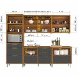Cozinha Modulada 5 Peças Ripado Nesher Imperatriz Mdf - Freijó / Grafite - 3
