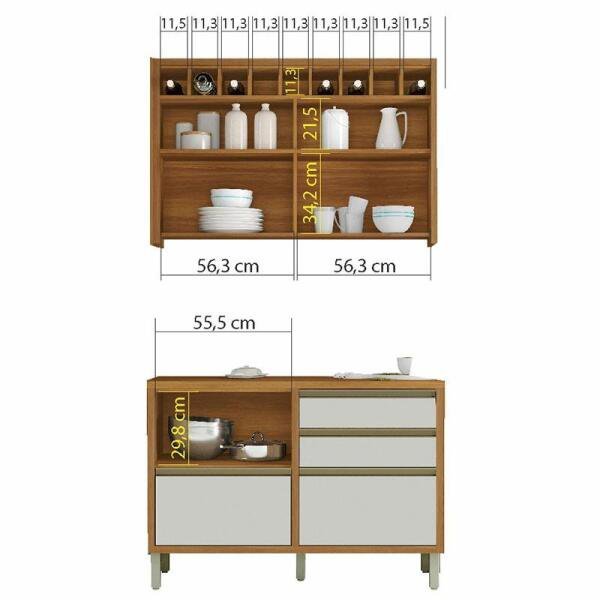 Cozinha Modulada 2 Peças Ripado Nesher Baronesa Mdf com Adega - Freijo / Off White - 3