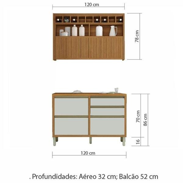 Cozinha Modulada 2 Peças Ripado Nesher Baronesa Mdf com Adega - Freijo / Off White - 2