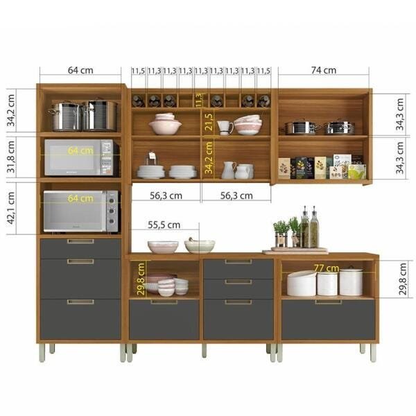 Cozinha Modulada 5 Peças Ripado Nesher Imperatriz Torre Quente Mdf - Freijó / Grafite - 3