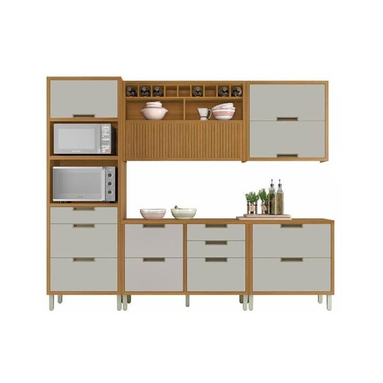 Cozinha Modulada 5 Peças Ripado Imperatriz Torre Quente Mdf -Freijó/Off White -  Nesher