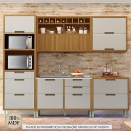 Cozinha Modulada 5 Peças Ripado Imperatriz Torre Quente Mdf -Freijó/Off White -  Nesher - 2