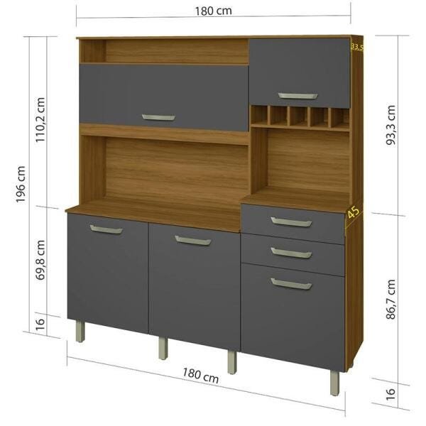Cozinha Compacta com 5 Portas e 2 Gavetas Smart-Nesher Móveis - Freijó / Grafite - 2