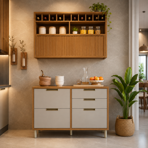 Cozinha Compacta Imperatriz 2 Peças com Balcão e Armário Aéreo Freijó/Off White - Nesher