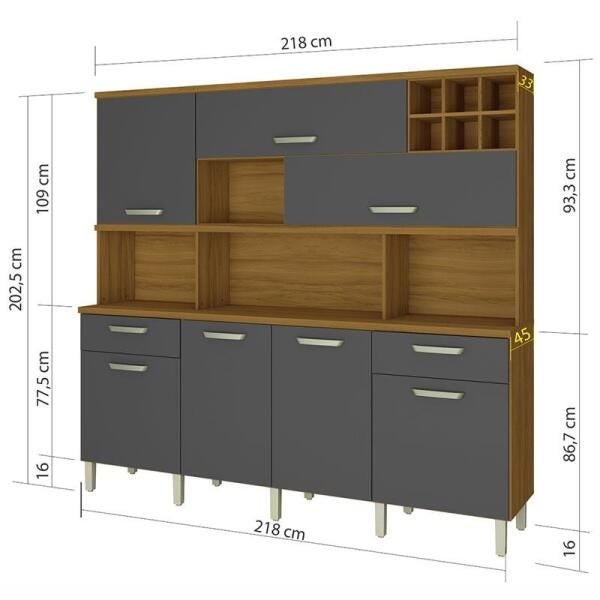 Cozinha Compacta com 7 Portas e 2 Gavetas Master-Nesher Móveis - Freijó / Grafite - 2