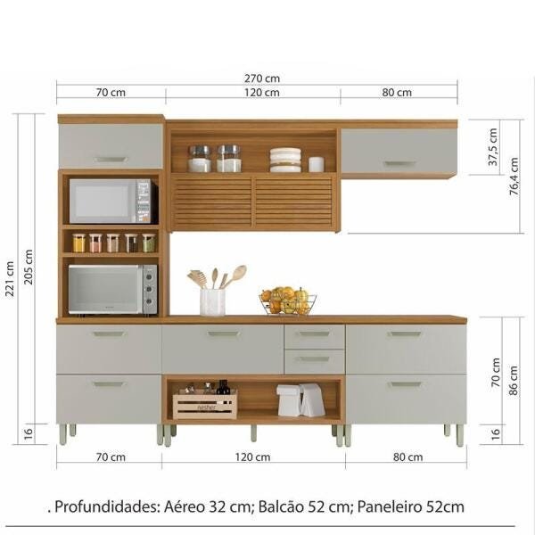 Cozinha Modulada 4 Peças Ripado Torre Quente Nesher Princesa Mdf - Freijo / Off White - 2