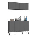 Ver imagem 1 de Conjunto Lavanderia Retrô Multiuso Armário Aéreo e Balcão 4 Portas Multimóveis Mp5053 Grafite/