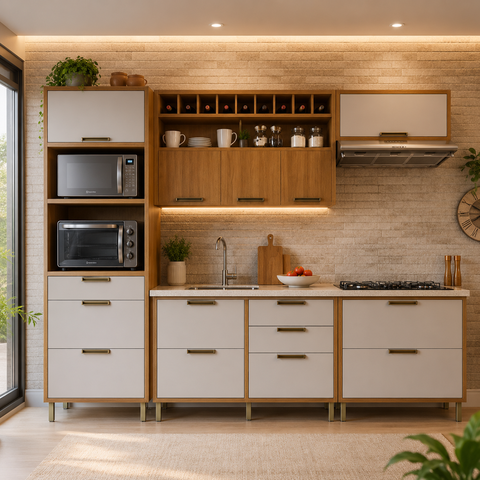 Cozinha Completa Modulada 5 Peças Imperatriz Freijó/Off White - Nesher