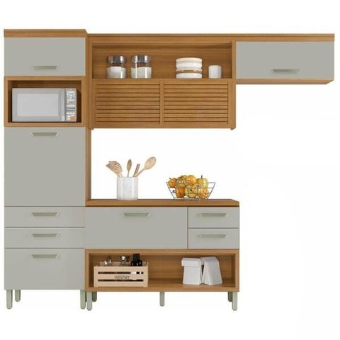 Cozinha Modulada 3 Peças Paneleiro Ripado Nesher Princesa Mdf - Freijo / Off White