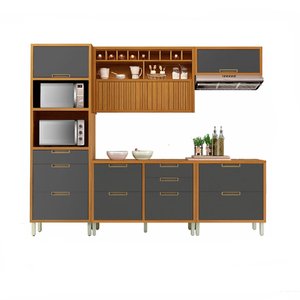 Cozinha Modulada 5 Peças Ripado Nesher Mdf Imperatriz - Freijó / Grafite