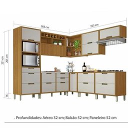 Cozinha Modulada 9 Peças Ripado Nesher Imperatriz Ângulo Torre Quente Mdf - Freijo / Off White - 2