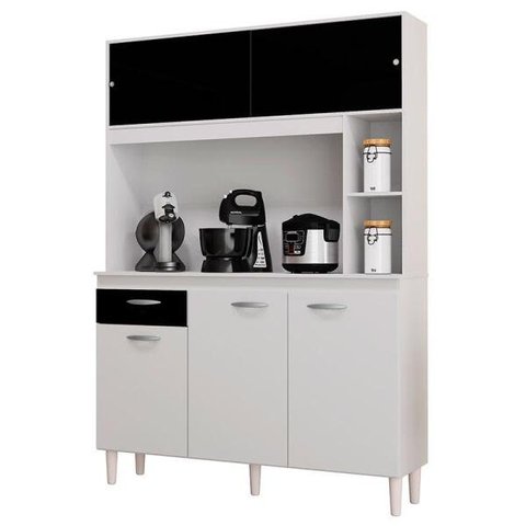 Armário para Cozinha 1,20cm Duda-Poquema - Branco / Preto