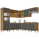 Ver imagem 1 de Cozinha Modulada 9 Peças Ripado Nesher Imperatriz Ângulo Torre Quente Mdf - Freijó / Grafite