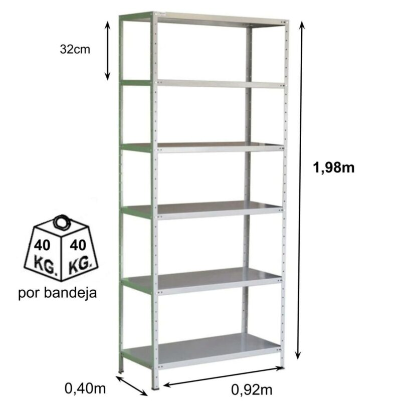 Estante de Aço com 06 Bandejas 40 cm (22/18) – 1,98×0,92×0,40m – AMAPA – 11106 - 2