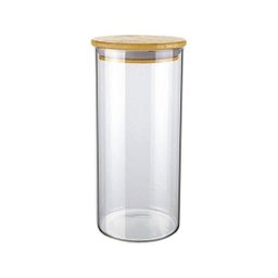 Conjunto de Potes de Vidro Slim com Tampa Bambu 3 peças VDR6804-3-Euro Home - Transparente - 6