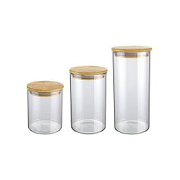 Conjunto de Potes de Vidro Slim com Tampa Bambu 3 peças VDR6804-3-Euro Home - Transparente - 1