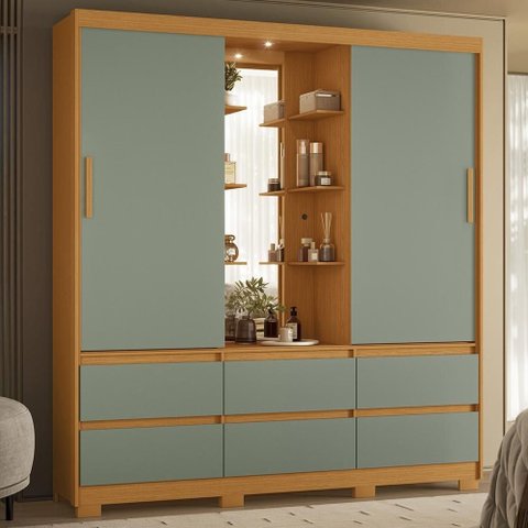 Guarda Roupa Casal 193cm 2 Portas Selene Cinamomo/Sálvia a02 - Mpozenato