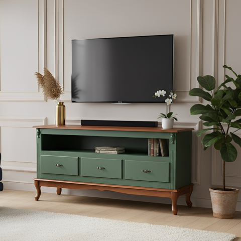 Rack Luiz Xv 03 Gavetas 1034 Laca Verde Musgo