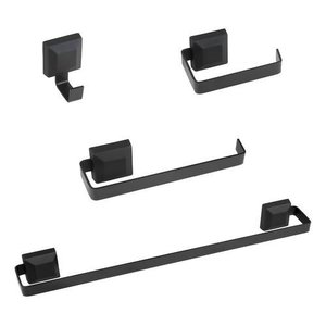 Kit Acessórios Banheiro 4 Peças Quadrado Preto Fosco Suporte Toalha