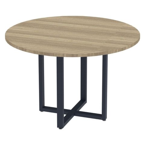 Mesa de Reunião Redonda P25 Pandin 110 Cm (largura) Tampo Mdp Noce Naturalle Pé Aço Tubular