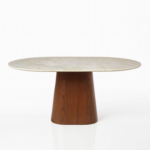 Mesa de Jantar Oblongo 120x80 Cm Nogueira Tampo Quartzito Taj Mahal