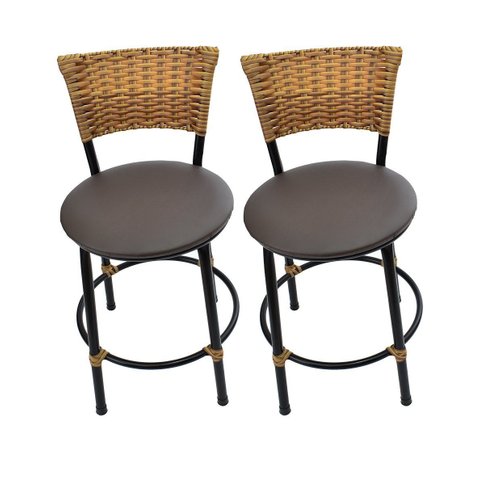 Kit 2 Banquetas Baixa Cozinha Encosto Juncado