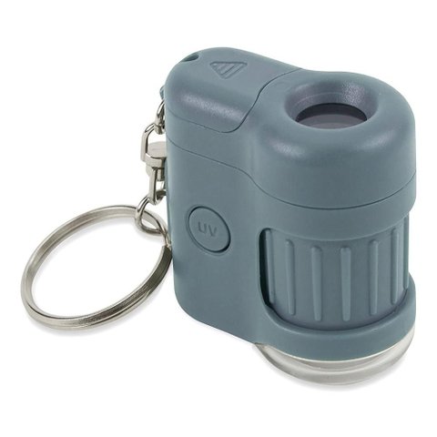 Microscópio Chaveiro Luz Led e Uv, Zoom de 20x Azul