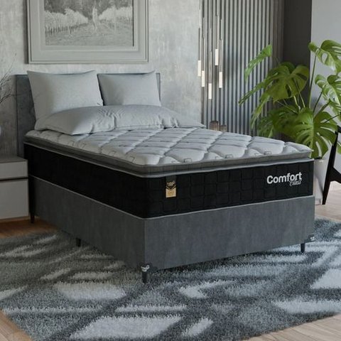 Cama Box Viúva + Colchão Comfort Class Pillow Top 128x188 Preto/suede Cinza