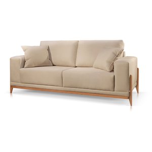 Sofa 2 Lugares Almofada Solta Base Madeira Suede Bege Medio Bellagio 1.90m